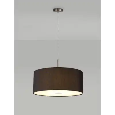 Baymont Satin Nickel 3m 5 Light E27 Single Pendant c w 600 x 220mm Faux Silk Fabric Shade, Black White Laminate And 600mm Frosted PC Acrylic Diffuser