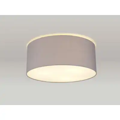 Baymont White 3 Light E27 Universal Flush Ceiling Fixture c w 500 Faux Silk Fabric Shade, Grey White Laminate And 500mm Frosted Acrylic Diffuser
