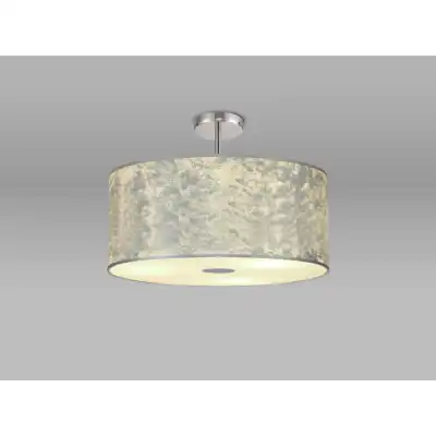 Baymont Polished Chrome 5 Light E27 Drop Flush Ceiling Fixture With 600mm Silver Leaf Shade With Frosted Acrylic Diffuser With Polished Chrome Centre