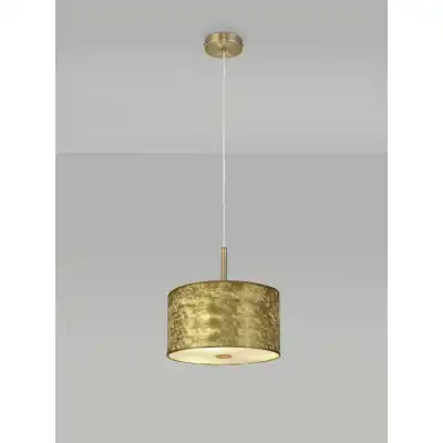Baymont Antique Brass 1 Light E27 3m Single Pendant With 300mm Gold Leaf Shade With Frosted Acrylic Diffuser With Antique Brass Centre