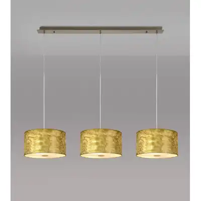 Baymont Antique Brass 3 Light E27 2m Linear Pendant With 300mm Gold Leaf Shade With Frosted Acrylic Diffuser With Antique Brass Centre