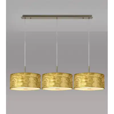 Baymont Antique Brass 3 Light E27 3m Linear Pendant With 400mm Gold Leaf Shade With Frosted Acrylic Diffuser With Antique Brass Centre