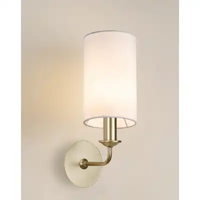 Banyan 1 Light Switched Wall Lamp With 120 x 200mm Faux Silk Fabric Shade Painted Champagne Gold White