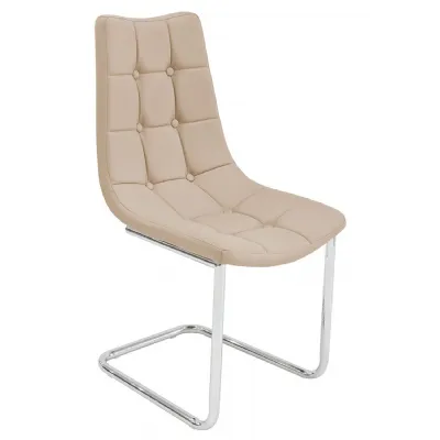 Cream Leather Chrome Buttoned Dining Chair Cantilever Legs