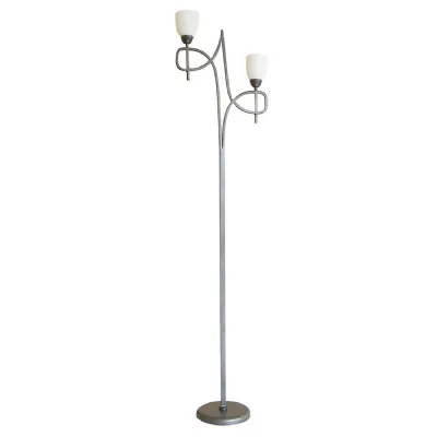 San Marino Floor Lamp With In Line Dimmer 2 Light E14 Tex Pewter Opal Glass, NOT LED CFL Compatible