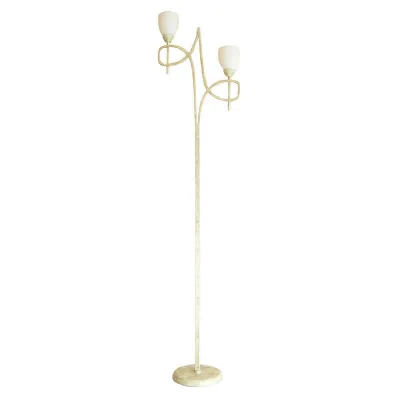 San Marino Floor Lamp With In Line Switch 2 Light E14 Cream French Gold Opal Glass
