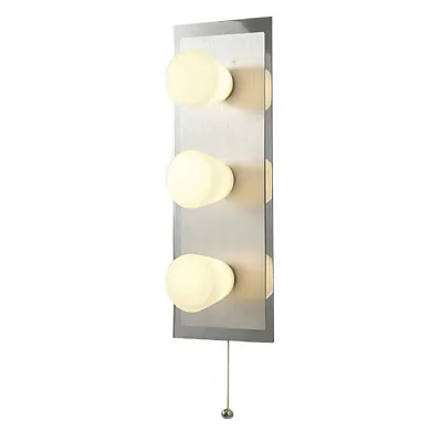 IP44 Cone Wall Lamp With Pull Cord Switch 3 Light G9 Polished Chrome & Aluminium Opal Glass