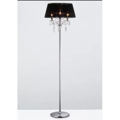 Olivia Floor Lamp With Black Shade 3 Light E14 Polished Chrome Crystal, NOT LED CFL Compatible