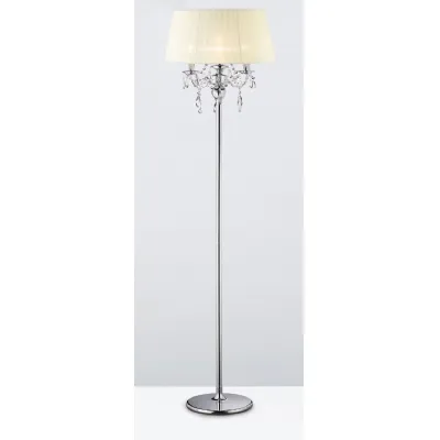 Olivia Floor Lamp With Ivory Cream Shade 3 Light E14 Polished Chrome Crystal, NOT LED CFL Compatible