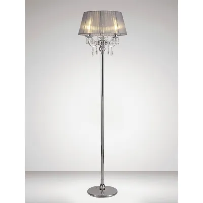 Olivia Floor Lamp With Grey Shade 3 Light E14 Polished Chrome Crystal, NOT LED CFL Compatible