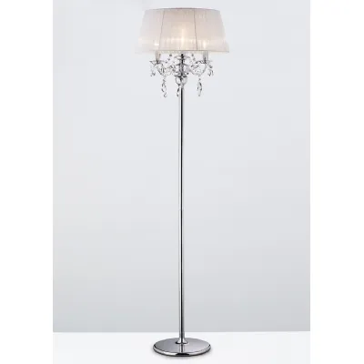 Olivia Floor Lamp With White Shade 3 Light E14 Polished Chrome Crystal, NOT LED CFL Compatible