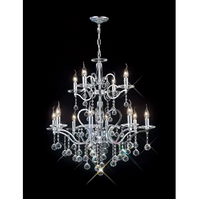 Zinta Pendant 2 Tier 12 Light E14 Polished Chrome Crystal, (ITEM REQUIRES CONSTRUCTION CONNECTION) Item Weight: 15.0kg