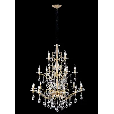 Zinta Pendant 3 Tier 22 Light E14 French Gold Crystal, (ITEM REQUIRES CONSTRUCTION CONNECTION) Item Weight: 26.4kg