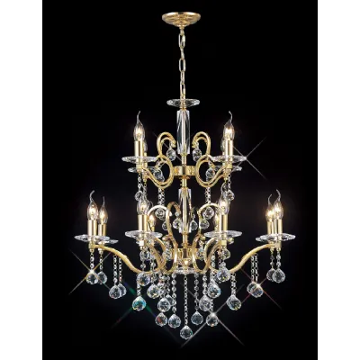 Zinta Pendant 2 Tier 12 Light E14 French Gold Crystal, (ITEM REQUIRES CONSTRUCTION CONNECTION) Item Weight: 15.0kg