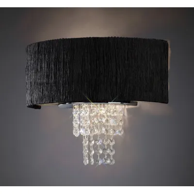 Nerissa Wall Lamp With Black Shade 2 Light E14 Polished Chrome Crystal