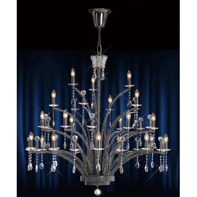 Orlando Pendant 21 Light E14 Black Chrome Crystal (Pallet Shipment Only), (ITEM REQUIRES CONSTRUCTION CONNECTION) Item Weight: 30kg