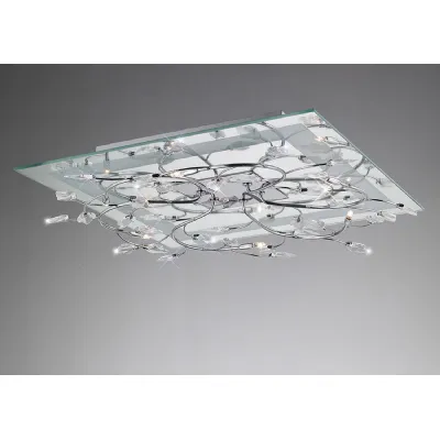 Aurora Flush Ceiling Square 6 Light G4 With RGB LEDs Chrome Crystal (Not Suitable For Mail Order Sales, COLLECTION ONLY), NOT LED CFL Compatible