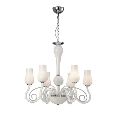 Perris Pendant 6 Light G9 Polished Chrome Glass White (Item is Not Suitable For Mail Order Sales, COLLECTION ONLY)