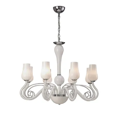 Perris Pendant 8 Light G9 Polished Chrome Glass White (Item is Not Suitable For Mail Order Sales, COLLECTION ONLY)