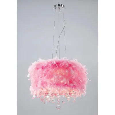 Ibis Pendant With Pink Feather Shade 3 Light E14 Polished Chrome Crystal