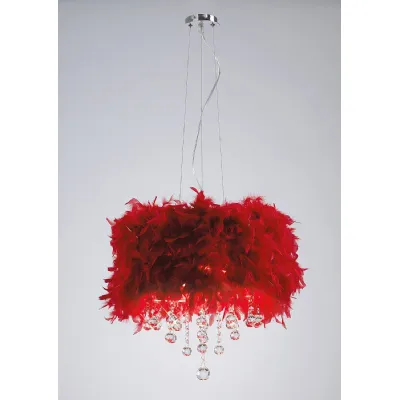 Ibis Pendant With Red Feather Shade 3 Light E14 Polished Chrome Crystal