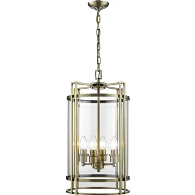 Eaton Pendant 4 Light E14 Antique Brass Glass