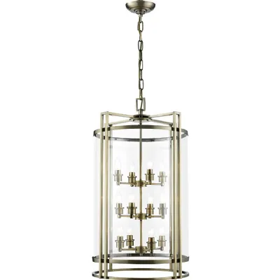 Eaton Pendant 12 Light E14 Antique Brass Glass (Pallet Shipment Only, Additional Charges May Apply.) Item Weight: 17.6kg
