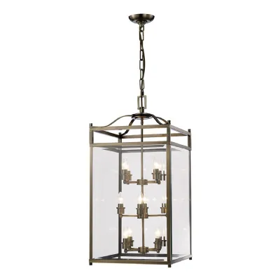 Aston Square Pendant 12 Light E14 Antique Brass Glass (Pallet Shipment Only, Additional Charges May Apply.) Item Weight: 22.2kg