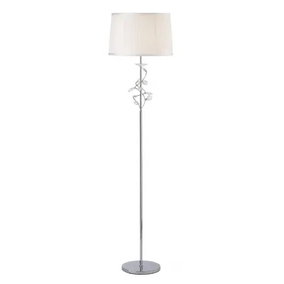 Willow Floor Lamp With White Shade 1 Light E27 Polished Chrome Crystal