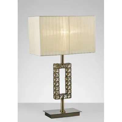 Florence Rectangle Table Lamp With Cream Shade 1 Light E27 Antique Brass Crystal