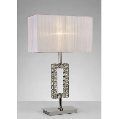 Florence Rectangle Table Lamp With White Shade 1 Light E27 Polished Chrome Crystal