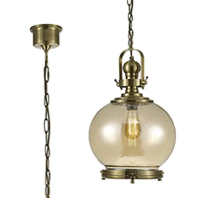 Riley Single Medium Ball Pendant 1 Light E27 Antique Brass Cognac Glass