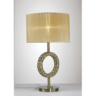 Florence Round Table Lamp With Soft Bronze Shade 1 Light E27 Antique Brass Crystal