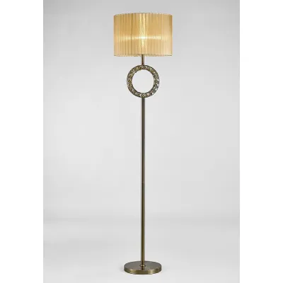 Florence Round Floor Lamp With Soft Bronze Shade 1 Light E27 Antique Brass Crystal Item Weight: 18.4kg
