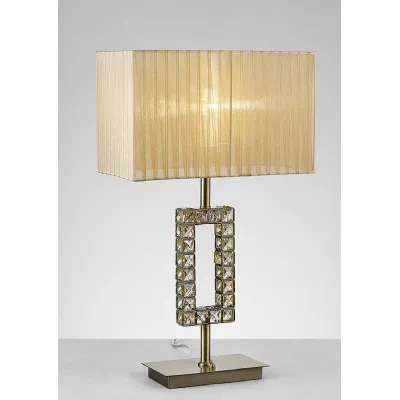 Florence Rectangle Table Lamp With Soft Bronze Shade 1 Light E27 Antique Brass Crystal