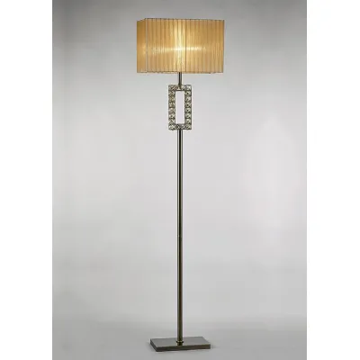 Florence Rectangle Floor Lamp With Soft Bronze Shade 1 Light E27 Antique Brass Crystal