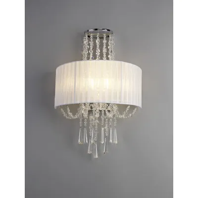 Freida Wall Lamp With White Shade 2 Light E14 Polished Chrome Crystal