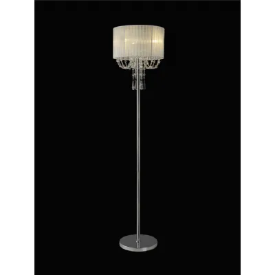 Freida Floor Lamp With White Shade 3 Light E14 Polished Chrome Crystal