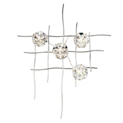 (DH) Aviance Illuminated Small Switched 4 Light G4 Wall Lamp Art Polished Chrome Crystal, NOT LED CFL Compatible