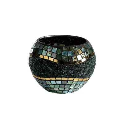 (DH) Addison Mosaic Candle Holder Large Blue Silver French Gold