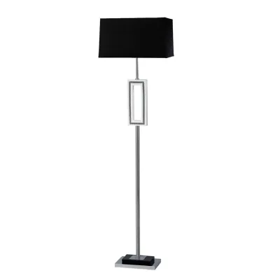 (DH) Linea Floor Lamp 1 Light E27 With Black Shade Polished Chrome Black Crystal