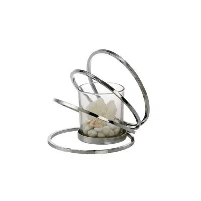 (DH) Oreo Candle Holder 4 Ring Small Polished Chrome Clear Glass