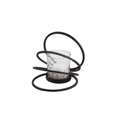(DH) Oreo Candle Holder 4 Ring Medium Black Clear Glass
