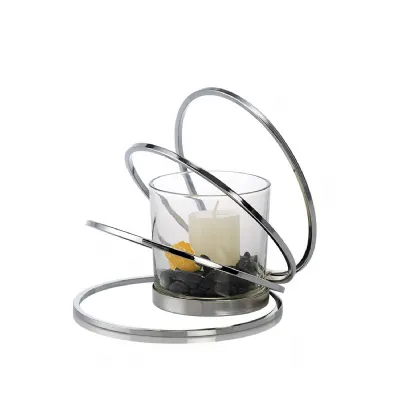 (DH) Oreo Candle Holder 4 Ring Medium Polished Chrome Clear Glass
