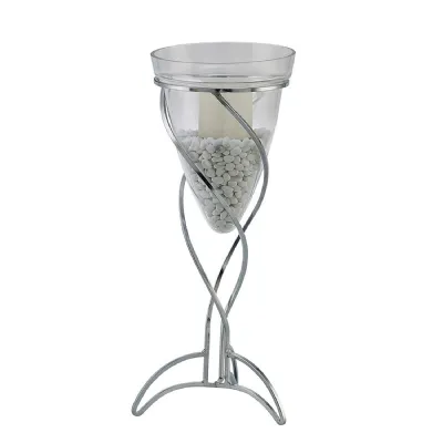 (DH) Tessa Cone Candle Holder 50.5Cm Polished Chrome Clear Glass