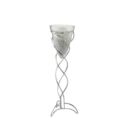 (DH) Tessa Cone Candle Holder 70Cm Polished Chrome Clear Glass