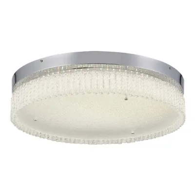 Aiden 60cm Round Flush Ceiling 40W LED, Remote Control Tuneable White 3000 6000K, CCT Switchable, 2800lm, Polished Chrome Glass, 3yrs Warranty