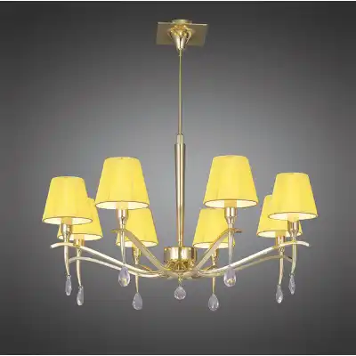 Siena Pendant Round 8 Light E14, Polished Brass With Amber Cream Shades And Clear Crystal