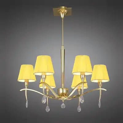 Siena Pendant Round 6 Light E14, Polished Brass With Amber Cream Shades And Clear Crystal