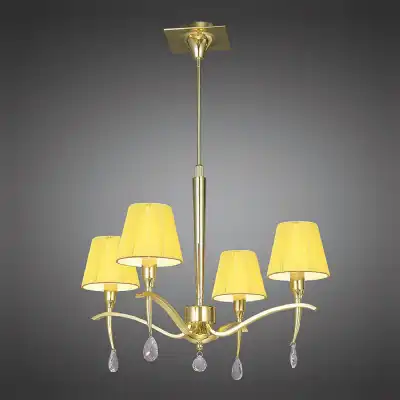 Siena Pendant Round 4 Light E14, Polished Brass With Amber Cream Shades And Clear Crystal